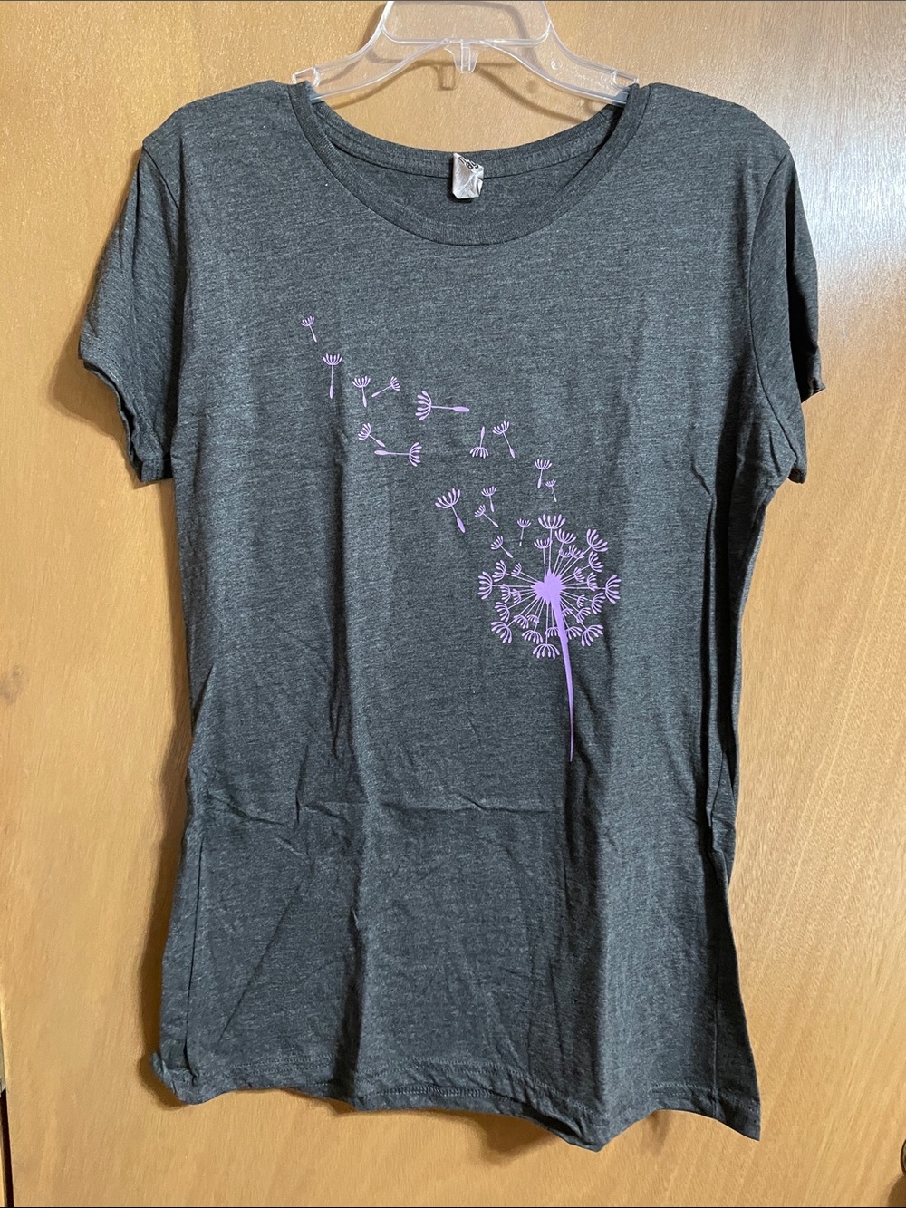 Women's Dark Gray Short-Sleeve Tee with Lavender Dandelion Graphic